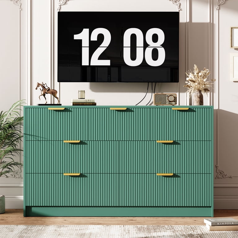 dark green dresser gold handles Eastvita Elegant 7-Drawer Fluted for Bedroom - 54