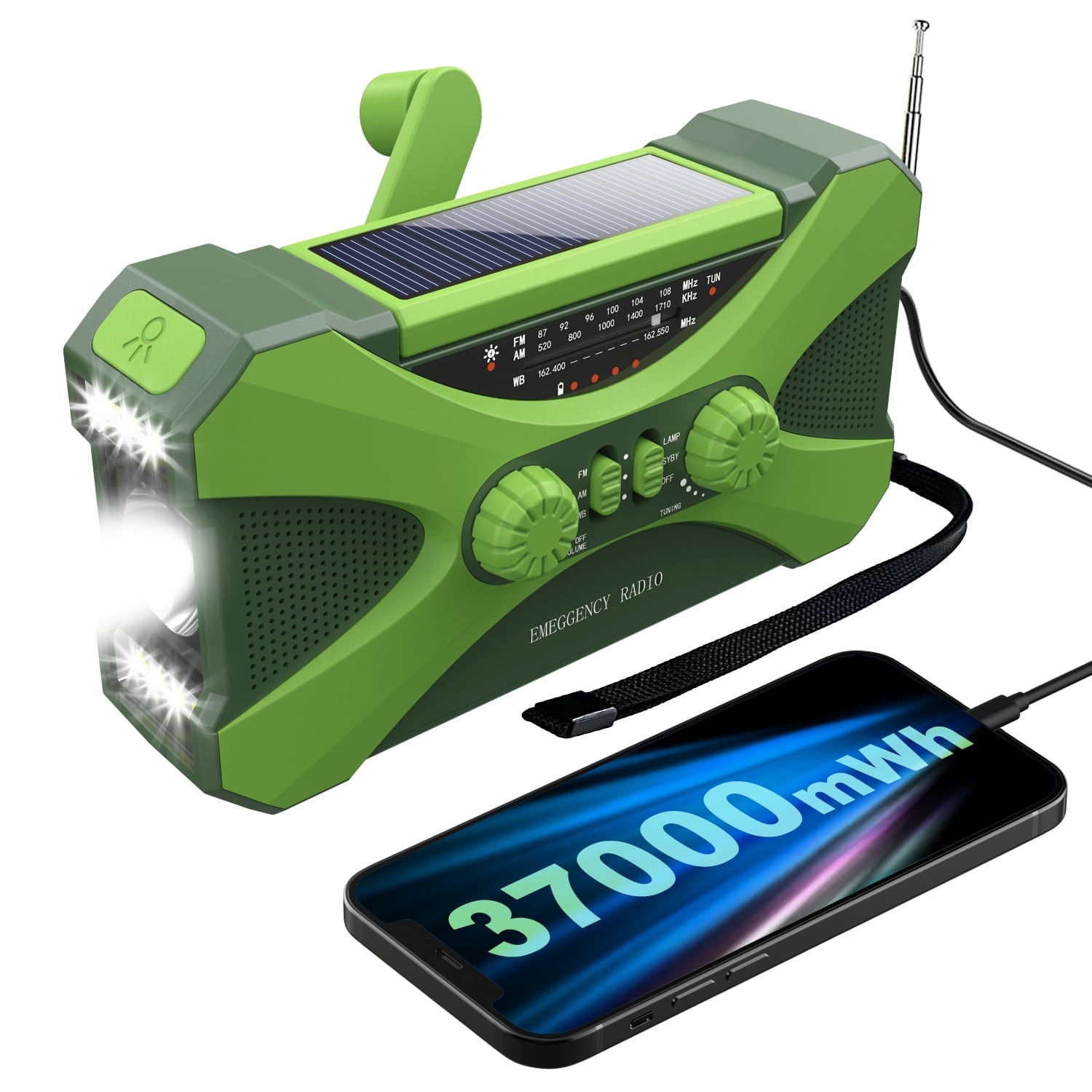 UMUTOO NOAA Emergency Radio Solar Hand Crank 37000mAh Phone Charger Flashlight
