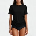 thumbnail image 4 of Womens Adjustable Side Drawstring Rash Guard UV Sun Protection Beach Surf Swimming Short Sleeve Tops Swimwear, 4 of 9