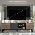 thumbnail image 2 of SYNGAR TV Stand for TV up to 80", Modern TV Console Table with 3 Cabinets and Open Shelves, Entertainment Center with Drop Down Door for Living Room, Bedroom, Dark Brown, 2 of 12