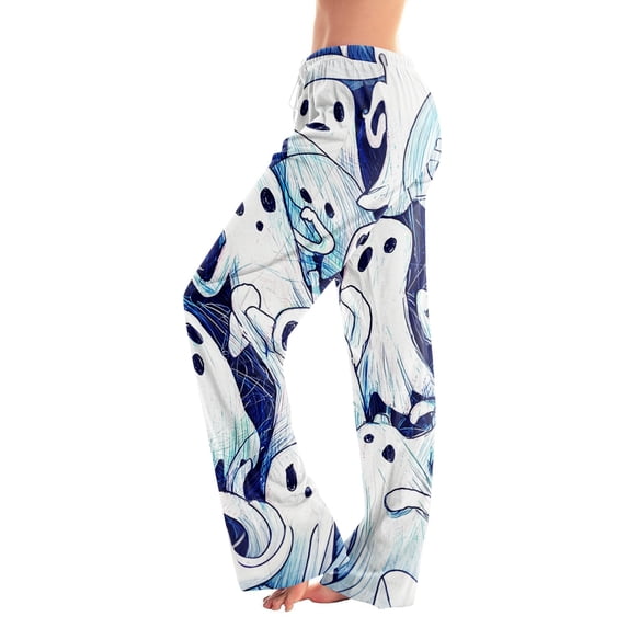 Womens Halloween Pajama Pants Spider Web Bat Drawstring Horror Pajama Pants Candy Castle Elastic High Waist Funny Sleep Pants, L