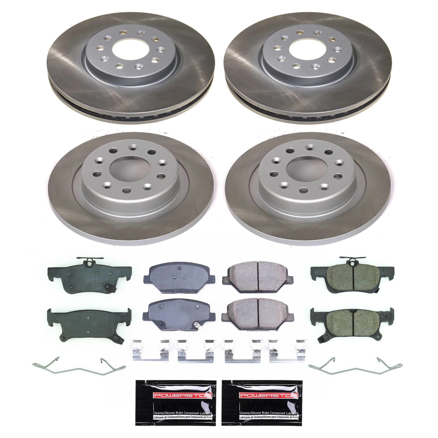 PowerStop Front and Rear Semi-Coated Rotor and Low-Dust Ceramic Brake Pad Kit SC8632