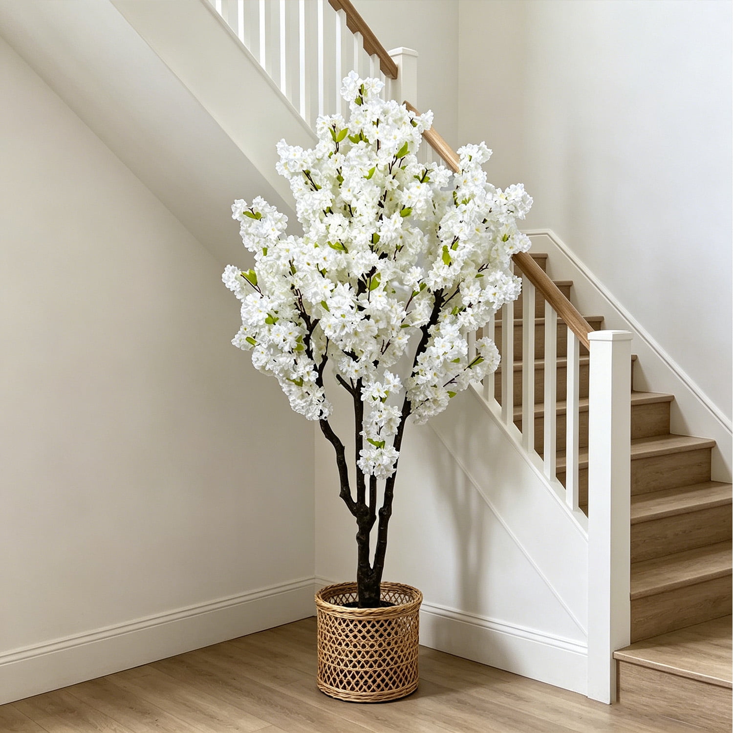 HPNIUB Cherry Blossom Artificial Tree Handmade White Flowers with Faux Leaves Indoor Outdoor Decor for Home Office Spring Party Wedding 6 ft