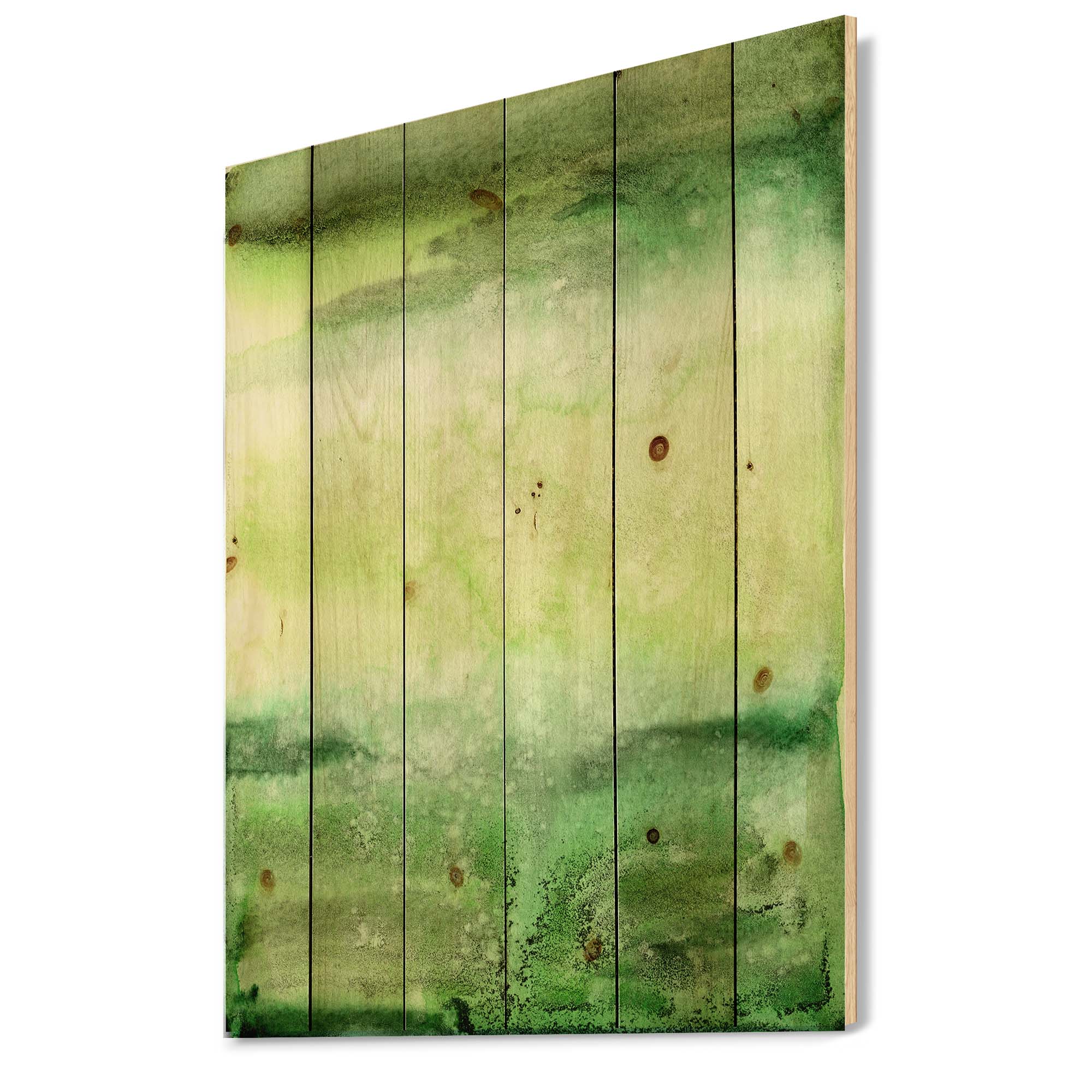 Designart 'Pastel Abstract With Beige and Dark Green & Spots' Modern Print on Natural Pine Wood