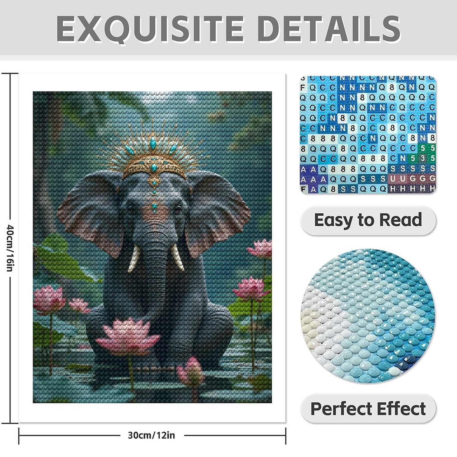 Diamond Art Kits for Adults - 5d Elephant Lotus Crown Nature Elegance Diamond Painting for Adults, Diamond Art for Adults Beginners, Diamond Painting Kits for Adults for Home Wall Decor