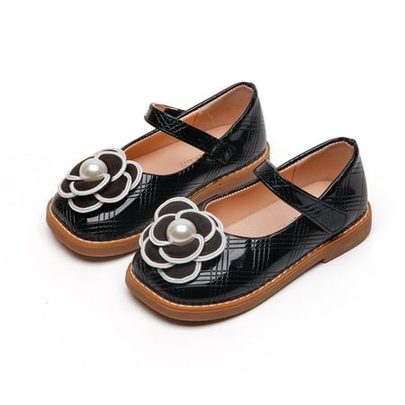 

Hawee Geometric Lined Pearl Flower PU Leather Flats Mary Jane Shoes Little & Big Girls JW248 Size 9-13