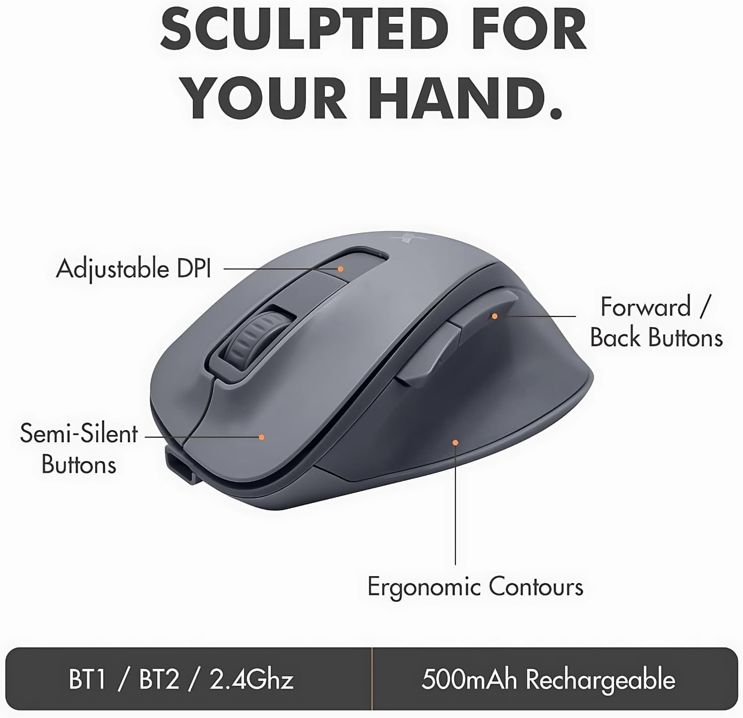 X9 Split Ergonomic Keyboard Mouse Wireless Combo - Type Comfortably - 2.4G/Bluetooth Ergo Keyboard Mouse Wireless, Silent Keys, Wrist Rest, Multi-Device, Rechargeable for Laptop, PC, Mac - Gray