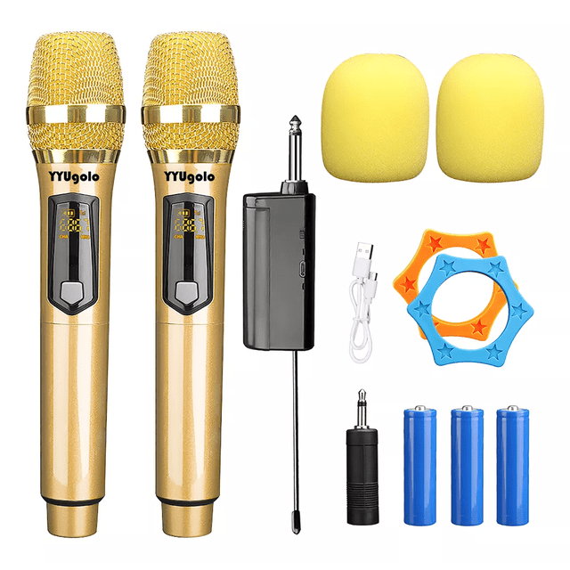 Micrófono Inalámbrico Profesional Karaoke Kit 2pcs Color Oro
