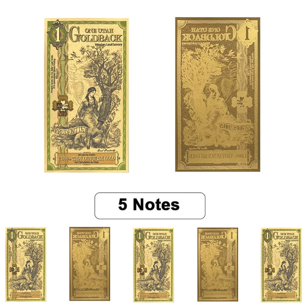 Lot of 5 - 1 Utah Goldback 1/1000 oz 24K Gold Foil Aurum Note