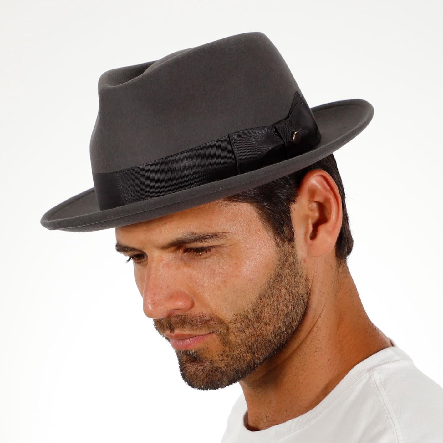 Walrus Hats Compass Grey  Diamond Crown Fedora – 100% Australian Wool Felt Hat with Grosgrain Band & Walrus Logo Pin – Stylish Unisex Fedora