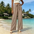 thumbnail image 4 of cocolona Womens Summer Casual Linen Pants Elastic Waist Drawstring Wide Leg Vacation Beach Pants with Pockets, 4 of 5