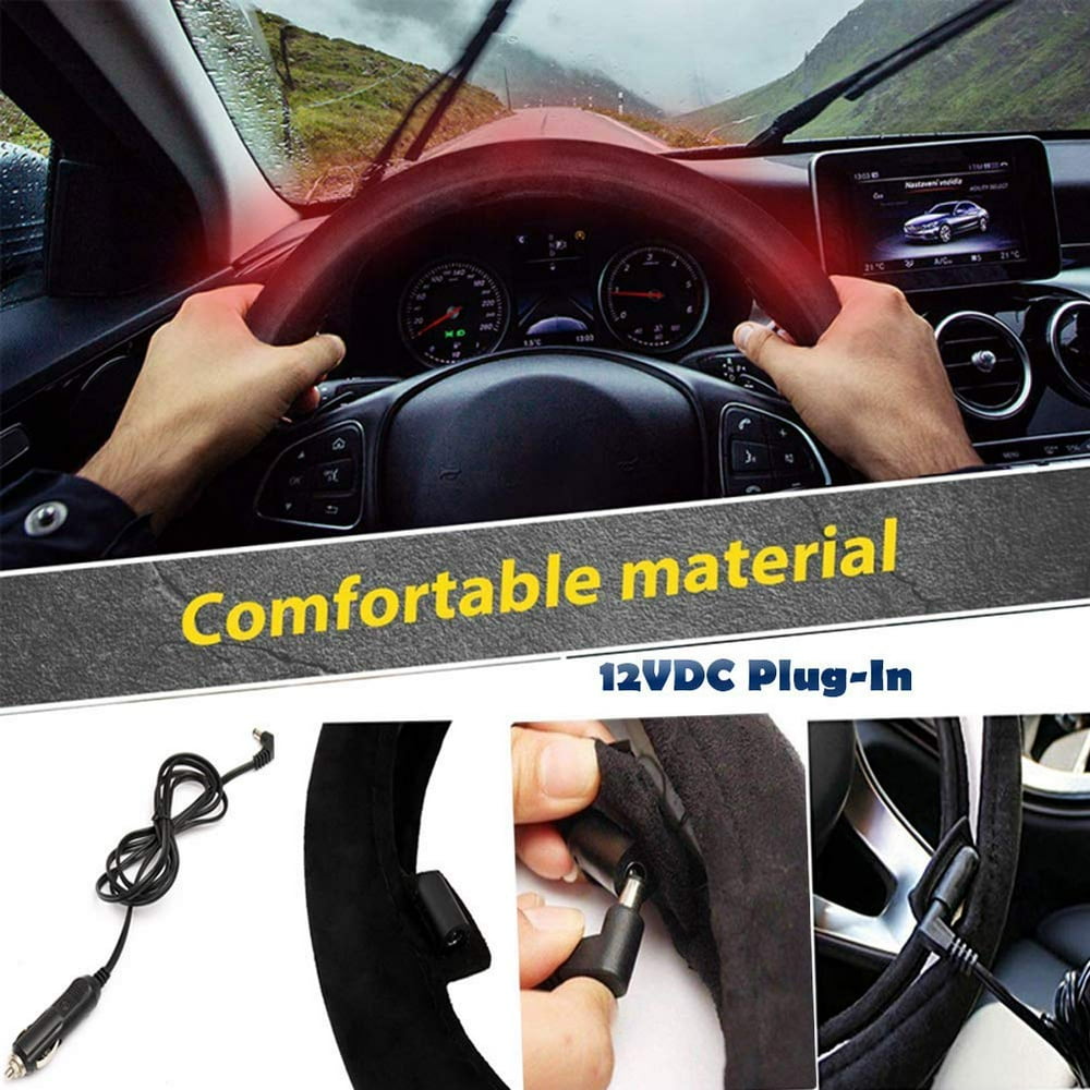 Heated Steering Wheel Cover 12V Auto Steering Wheel Black Protector