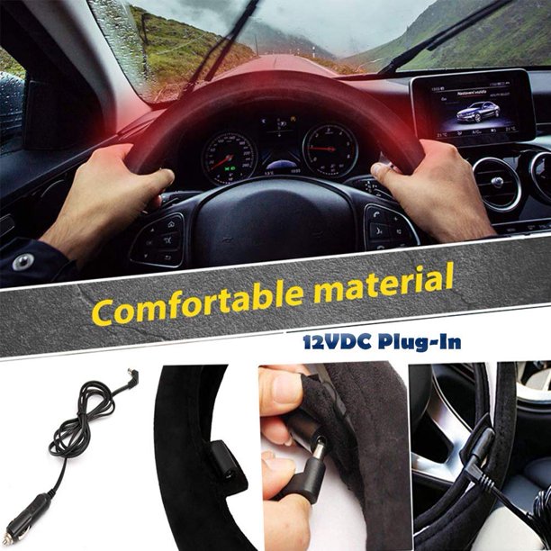 Heated Steering Wheel Cover 12V Auto Steering Wheel Black Protector
