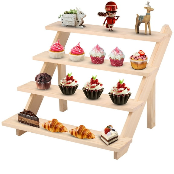Wooden Display Stand 4-Tier Wooden Retail Display Riser Rustic Wooden Cupcake Stand Space Saving Display Riser Stand Easy to Install Display Stand for Vendors Home Wedding Party 15.4×15.7×12.6 in