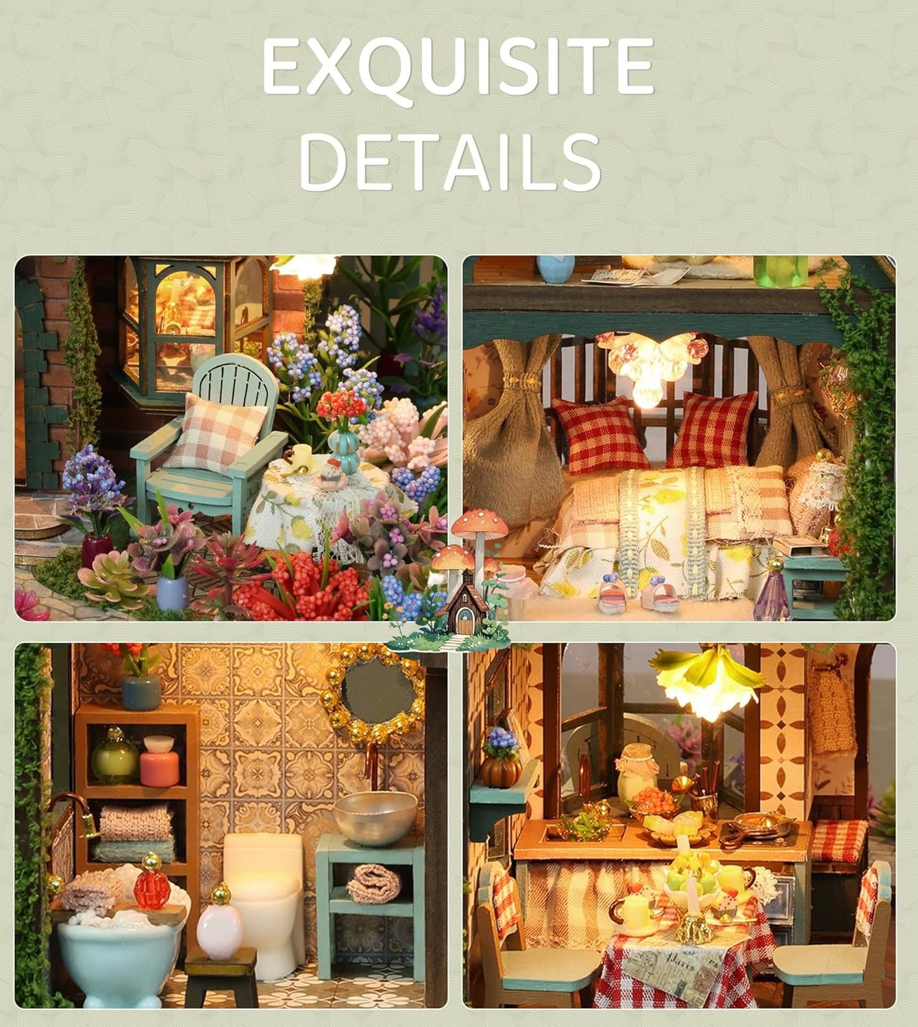 Elven Garden DIY Book Nook Kit w/LED - 3D Wooden Dollhouse Craft Kit for Adult