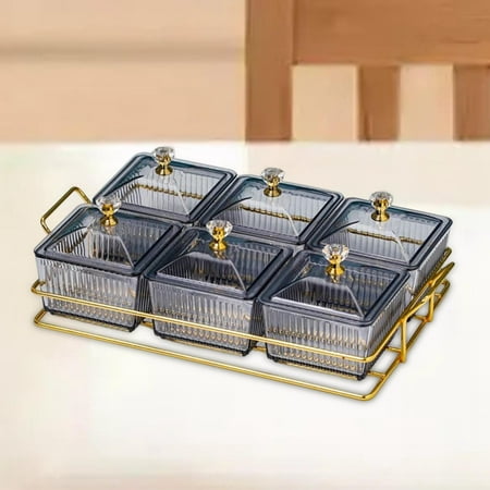 

Serving Platter 6 Bowls with Lid Dessert Dividing Platter Fruit Tray Serving Platter for Kitchen Gray Clear Lids