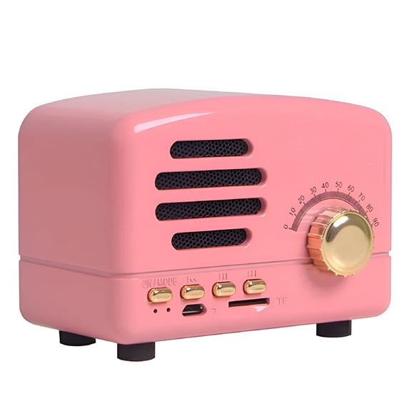 GJX Portable Retro Radio Bluetooth Speaker with FM Player and TF Card Support Vintage Design Radio Bluetooth Speaker for Home Outdoor Use Pink