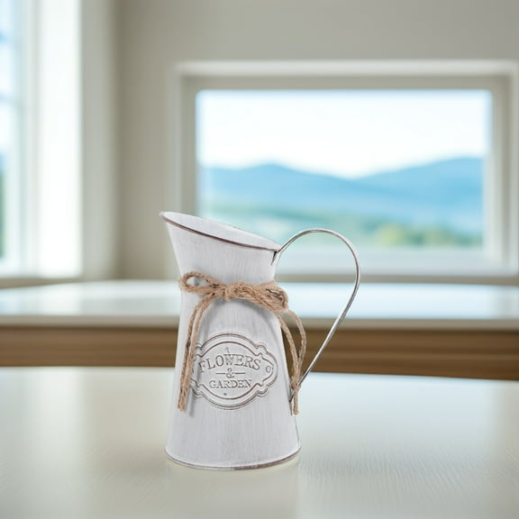 Masteelf French Country Style Vase Rustic Jug Flower Vase Vase Farmhouse Chic Pitcher Vase Metal Flower Bucket for Wedding Party Christmas Decoration