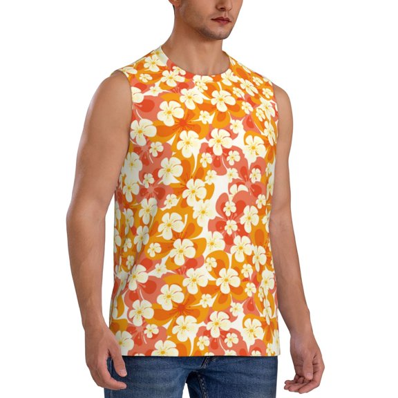 Fotbe Men's Orchids Flowers Print Men's Sleeveless Muscle Tank Tops Casual T-Shirts for Gym Workout Beach-Large
