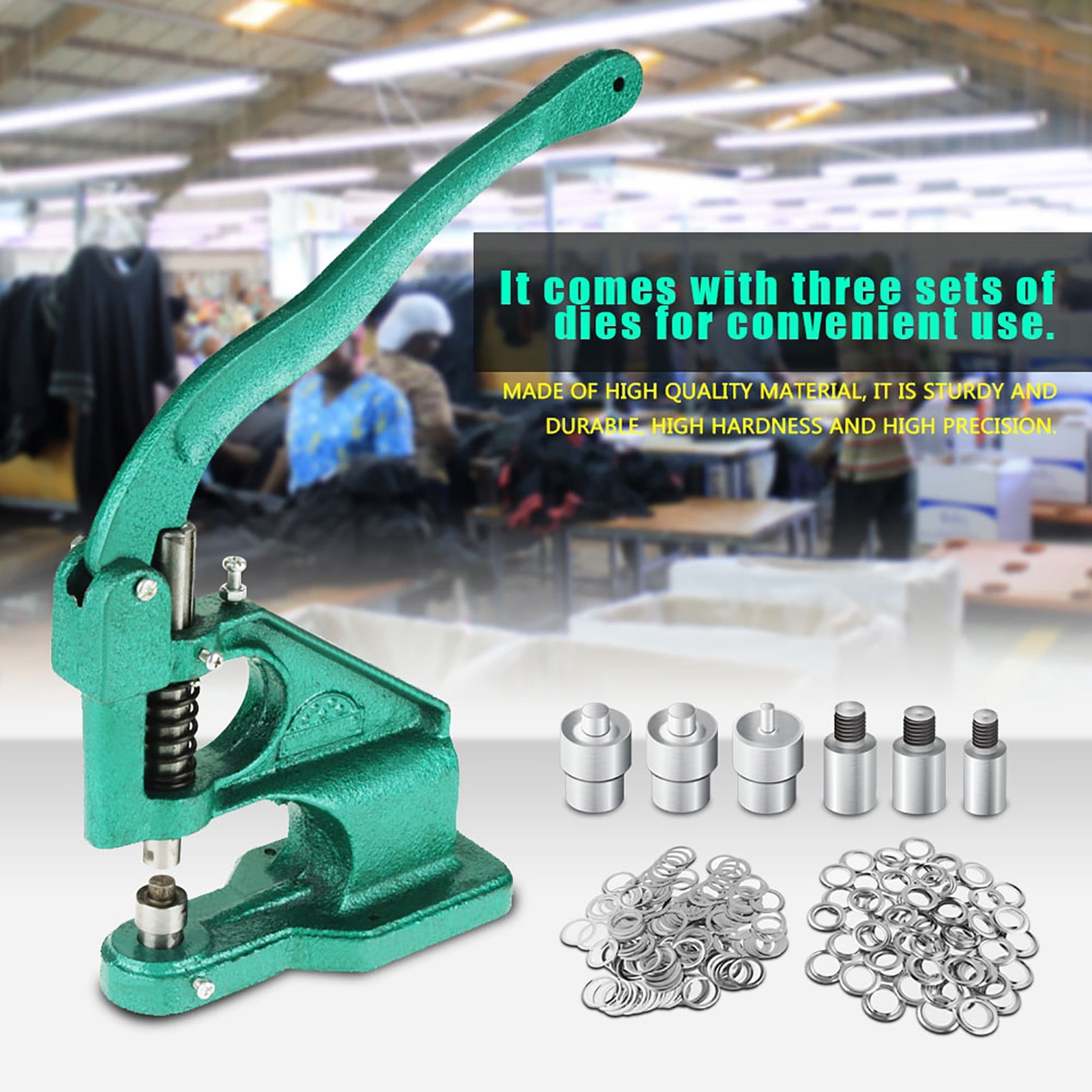 Hand Press Grommet Eyelet Machine, 3 Dies 1500pcs Grommets 6/10/12mm Hand Press Eyelet Punch Machine Eyelet Hand Press Tool For Banners Signs Awnings Posters DIY