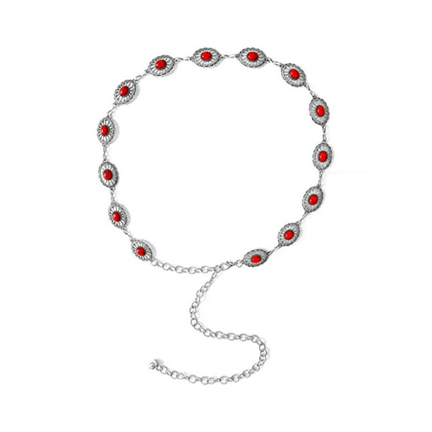 Qarigey Cinturón de cadena para cintura con hermosos conchos turquesas Impresionante accesorio para mujer Cinturones de cadena para mujer Cinturones Piedra de pino rojo