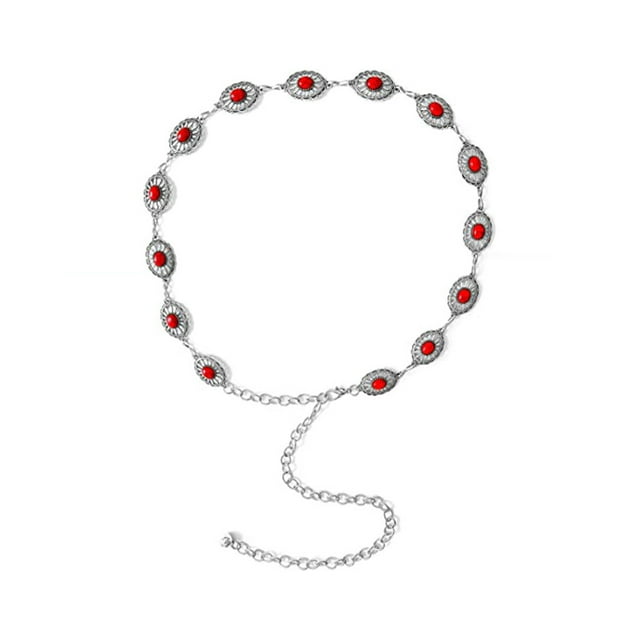 Qarigey Cinturón de cadena para cintura con hermosos conchos turquesas Impresionante accesorio para mujer Cinturones de cadena para mujer Cinturones Piedra de pino rojo