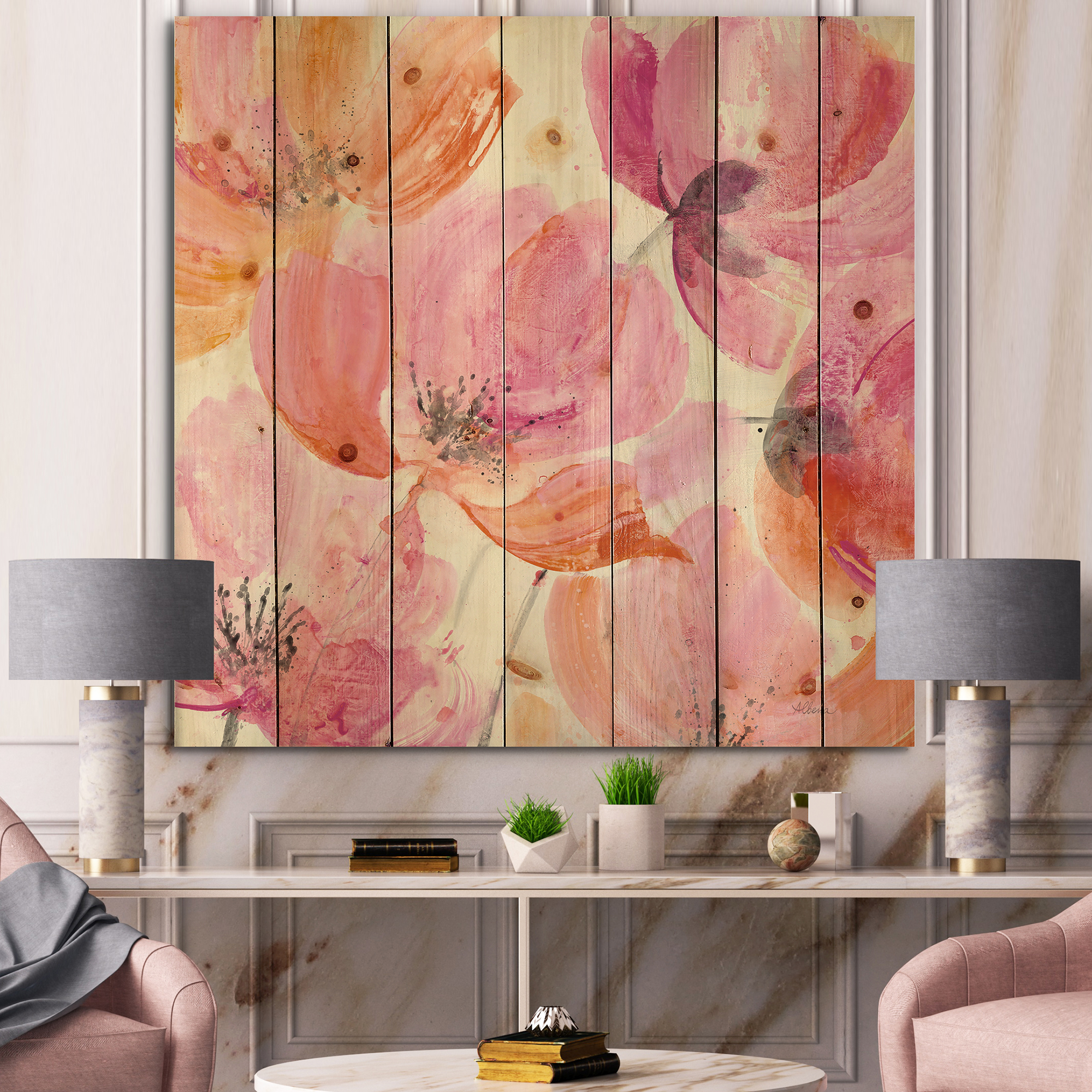Designart 'Shabby Flower III' Shabby Chic Print on Natural Pine Wood