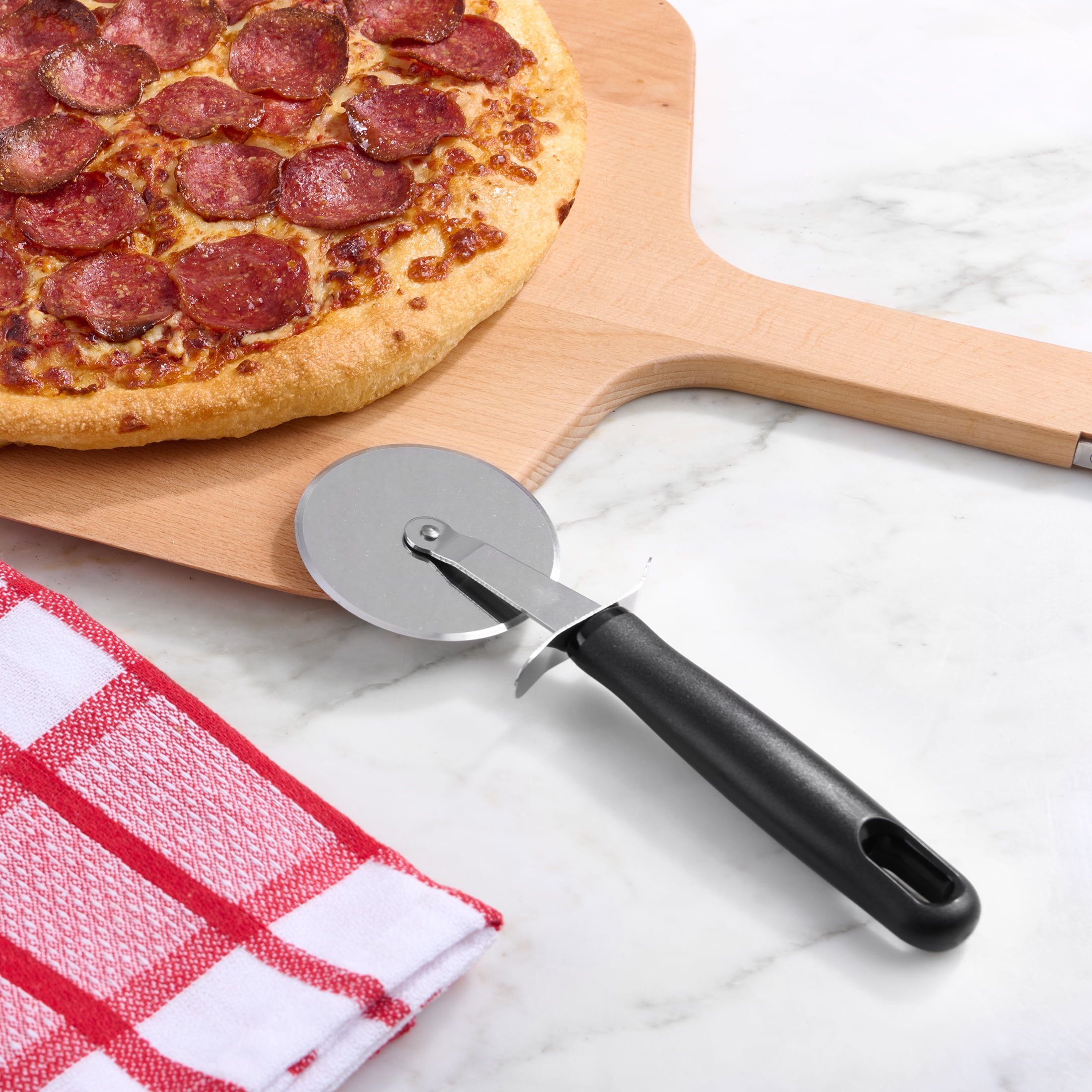 Mainstays 3in Ergonomic Lightweight Wheel Stainless Steel Pizza Cutter, Black