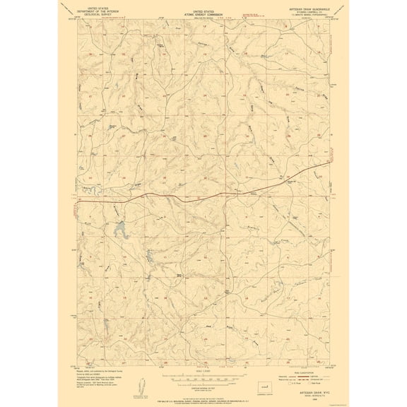Topographical Map - Artesian Draw Wyoming Quad - USGS 1954 - 23 x 32.13 - Vintage Wall Art
