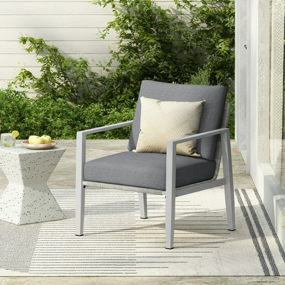 Hayes Modern Outdoor Patio Aluminum Rope Accent Lounge Chair with Cushions, White Grey