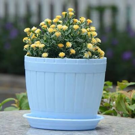 Round Wooden Bucket-Liked Plastic Flower Pot For Plants Durable Garden Pot With Drainage Holes Solid Color New
