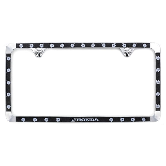 Honda wordmark Black Vinyl Inlay Zinc Metal with Satin Finish License Frame Holder 2 Hole thin rim