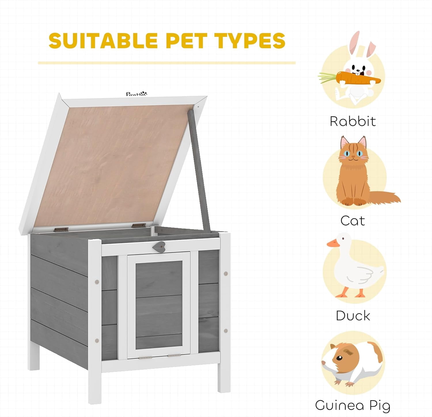 WSWJY Small Wooden Rabbit Hutch Bunny Cage Guinea Pig Cage Duck House Dog House with Openable & Waterproof Roof, for Rabbits, Chickens, Ducks, Gray
