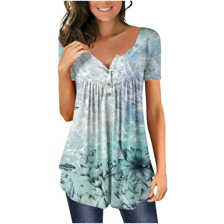 

Dillar Women s Floral Corset Top Casual Shirt V Neck Short Sleeve Button Down T Shirt Women Trendy V Neck Floral Printed Tunic Tops Buttons Short Sleeve T Shirt