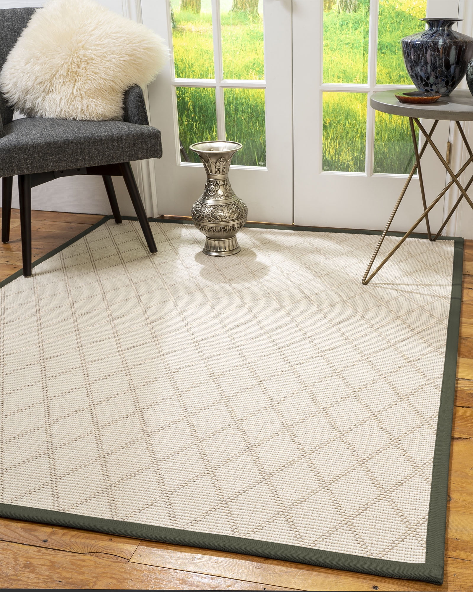 Natural Area Rugs Celano Custom Wool Sisal Rug, 8', Square Green Border