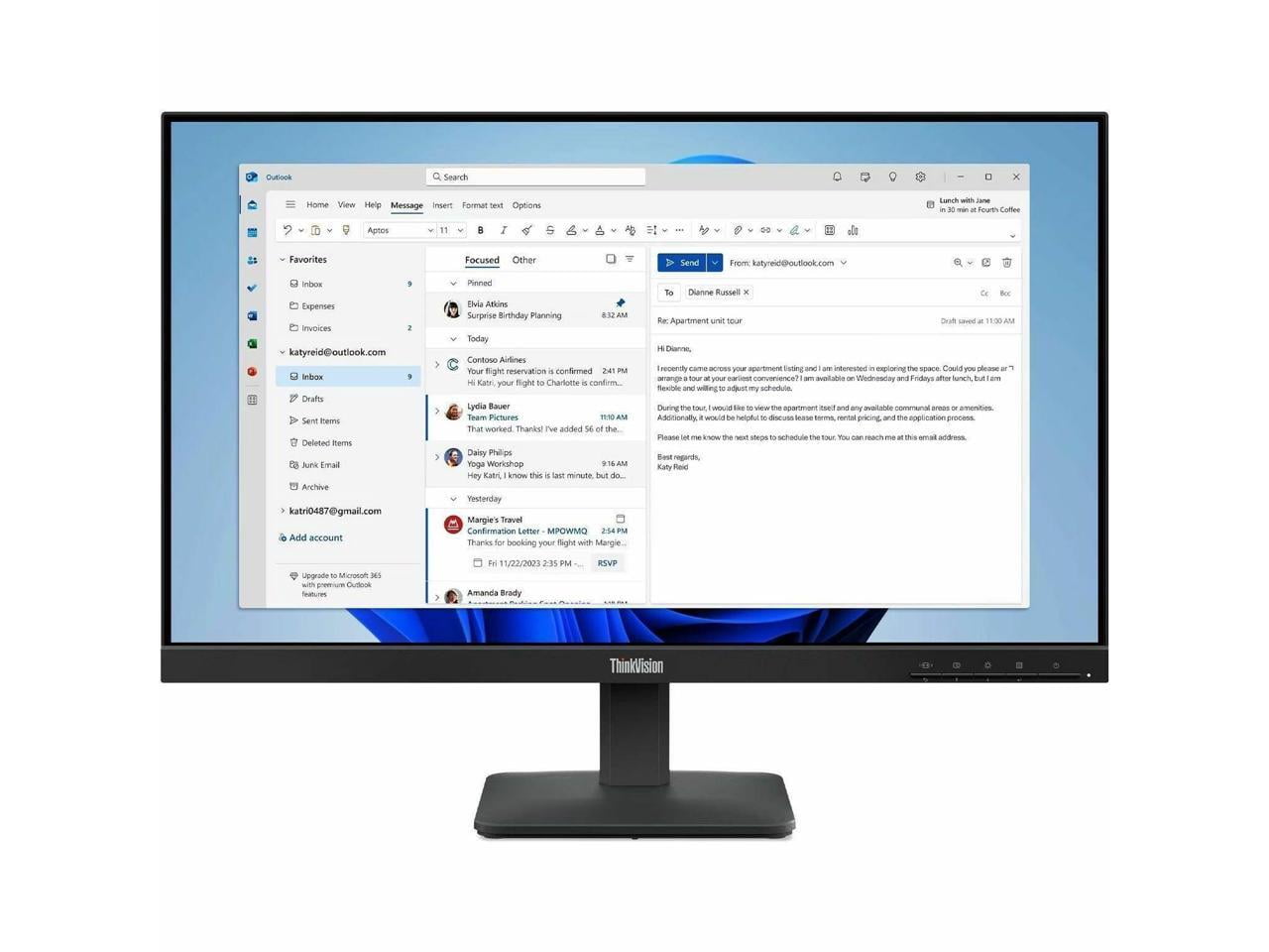 Lenovo ThinkVision S24-4e 24" Class Full HD LED Monitor - 16:9 - Raven Black (64b5kat1uz)