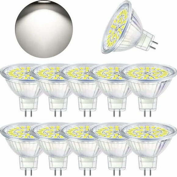 Queilt GU5.3 LED Bulb Cool White 6000K, MR16 LED 12V 5W Equivalent to 50W Halogen, Non-Dimmable LED Spot Light Bulbs, Pack of 10