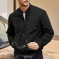 thumbnail image 3 of OGLCCG Men's Lightweight Bomber Jacket Causal Stylish Full Zip Long Sleeve Windbreaker Solid Colot Loose Fit Light Jacket with Pockets,XL,Black, 3 of 3