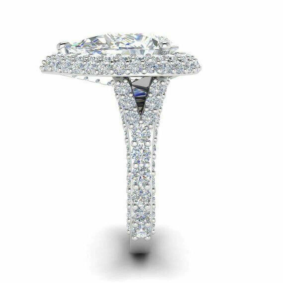 HeartsAndYou 2ct Pear Cut Moissanite Split Shank Double Halo Engagement Ring for Women 18k White Gold over Silver