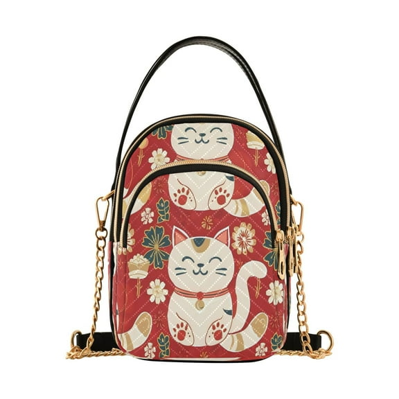 Shoulder Handbag Women's Crossbody Handbags 5.91x3.15x8.27 Inch Bank Card Bag Cash Bag Key Bag Lucky Cat