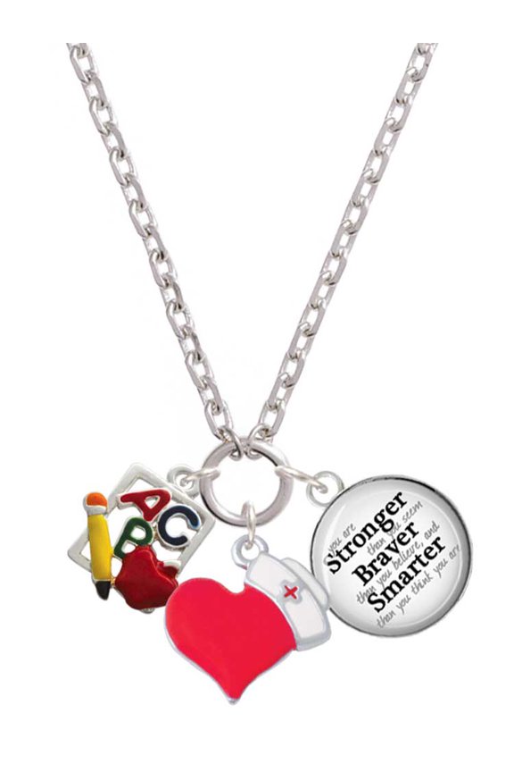 Silvertone ABC Cutout School Slate - Red Heart Nurse Strong Zoe Necklace