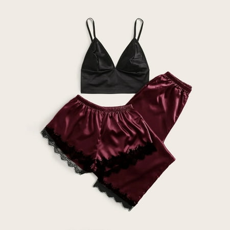 

Cathalem Bandage Lingerie for Women Leather Silk Set Lace Up Sleepwear Pajamas Women Nightwear Satin Womens Lingerie Set Underwear Small