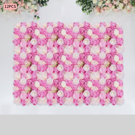 Set of 12 Artificial Flower Wall Panels 3D Dahlia, Hydrangea & Rose Grid for Wedding, Home, Store, Privacy Screen Decor