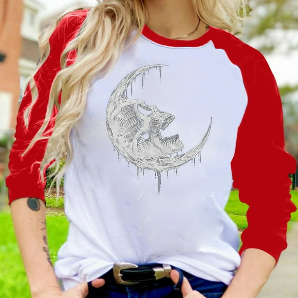 Camiseta suelta estampada a la moda para mujer, blusa de manga - Main Image