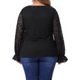 thumbnail image 3 of Blusa de mujer de talla grande GRACE & GRANDEUR con encaje floral, doble capa, escote en V, manga larga, elegante y casual, talla 1X, color negro, 3 of 6