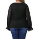 thumbnail image 3 of Blusa de mujer de talla grande GRACE & GRANDEUR con encaje floral, doble capa, escote en V, manga larga, elegante y casual, talla 1X, color negro, 3 of 6