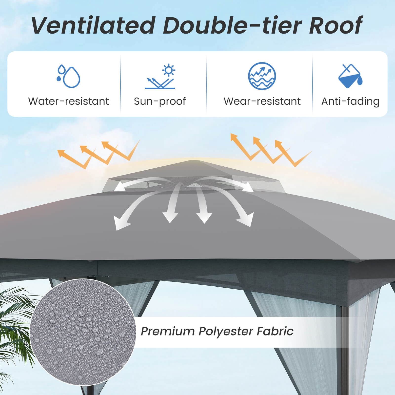 Costway 10x12 FT 2-Tier Patio Gazebo Canopy Netting Heavy-Duty Metal Easy-Setup Outdoor