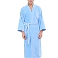 thumbnail image 1 of Qarigey de noche Traje de casa Cinturón Albornoz Verano Con capucha Suavidad atractiva Ropa de dormir sexy Tallas grandes Manga larga Lavable Pijama hombre azul XL(175-196CM) Qarigey AP019235-18, 1 of 6