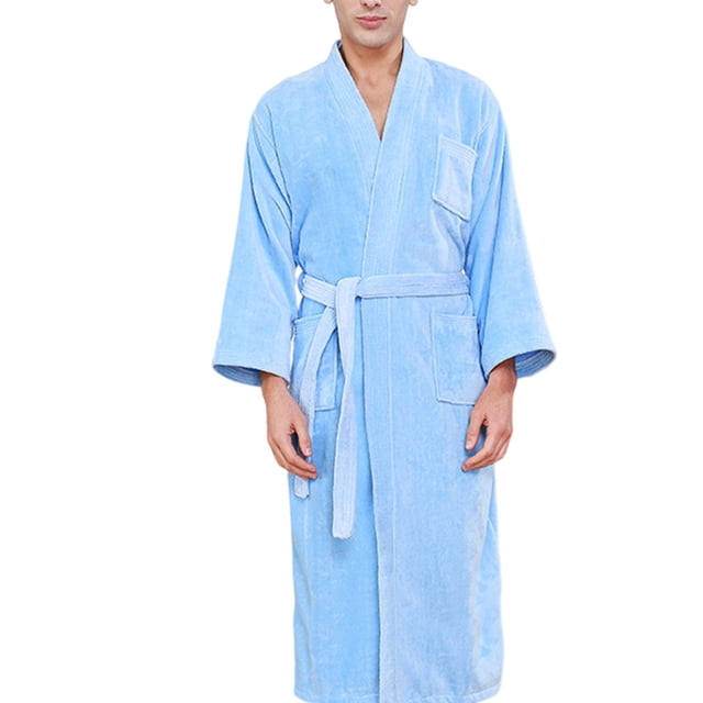 Qarigey de noche Traje de casa Cinturón Albornoz Verano Con capucha Suavidad atractiva Ropa de dormir sexy Tallas grandes Manga larga Lavable Pijama hombre azul XL(175-196CM) Qarigey AP019235-18