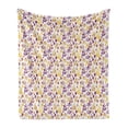 thumbnail image 1 of Floral Soft Flannel Fleece Throw Blanket, Striped and Polka Dotted Autumn Leaves and Ear of Wheat, Cozy Plush for Indoor and Outdoor Use, 50" x 70", Earth Yellow Purple, by Ambesonne, 1 of 6